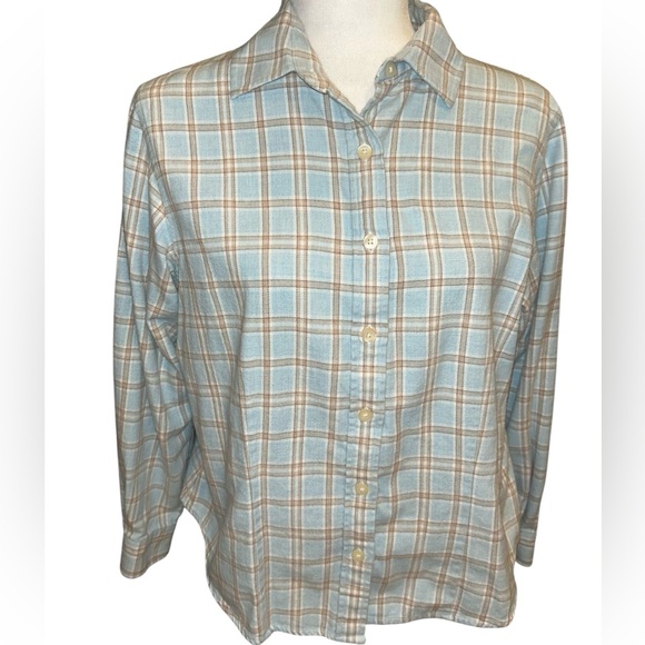 Pendleton Tops - Pendleton Light Blue and Tan Plaid Cotton Shirt